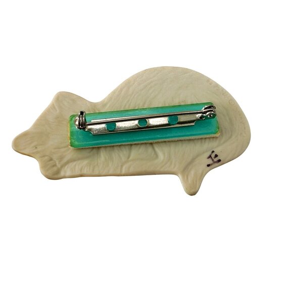 Vintage 80's Bisque Ceramic Orange Tabby Cat Kitty Brooch Hand Painted Signed - Picture 5 of 7